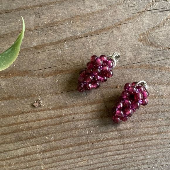 GARNET Grape Pendants + Black Cord Necklace - Picture 3 of 4